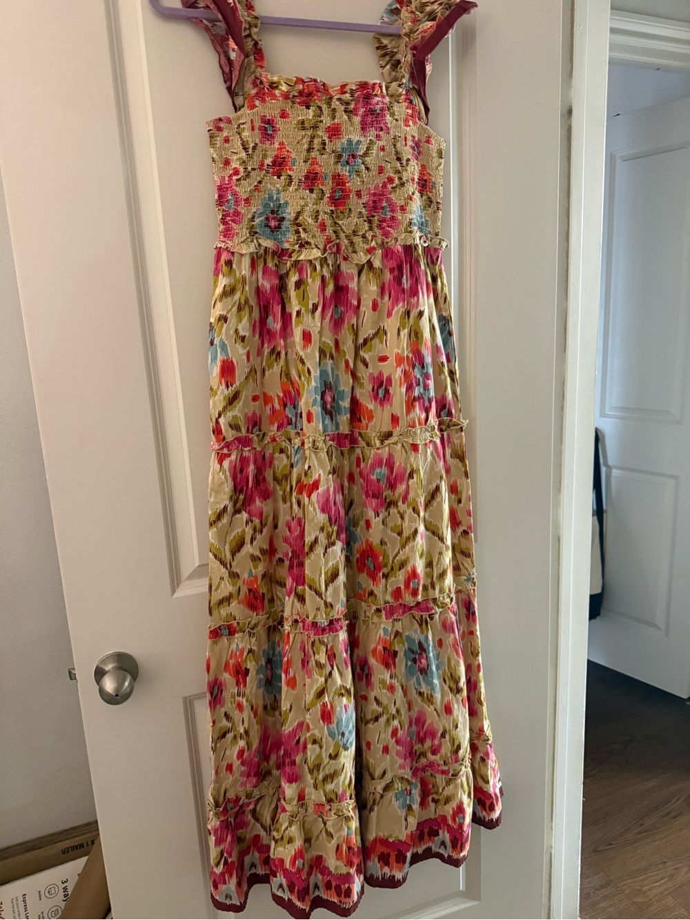 House of Harlow 1960 Cream Floral Tiered Sundress with Pink and Blue Accents